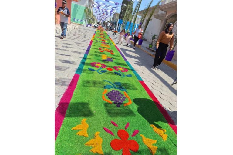 For Holy Week, the La Compañía community creates colorful carpets of sawdust in the streets. On Good Friday, a religious procession walks the carpetas.