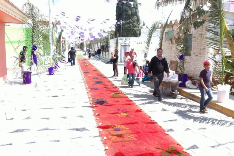 For Holy Week, the La Compañía community creates colorful carpets of sawdust in the streets. On Good Friday, a religious procession walks the carpetas.
